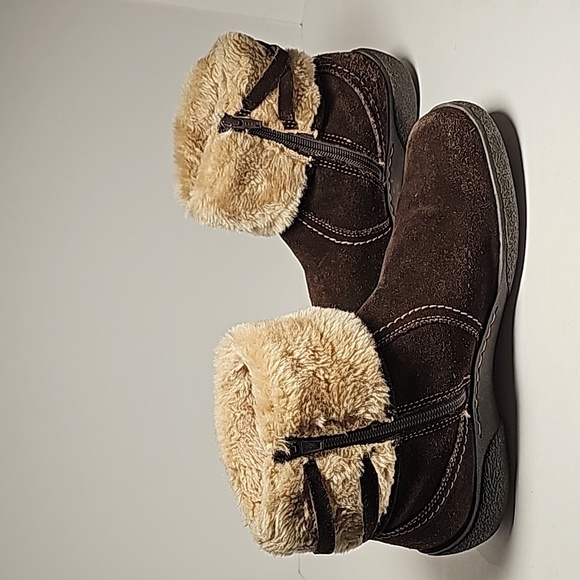 BareTraps Legend Booties Ankle Boot Brown Suede Leather Side Zipper Faux Fur 11M - Picture 9 of 16